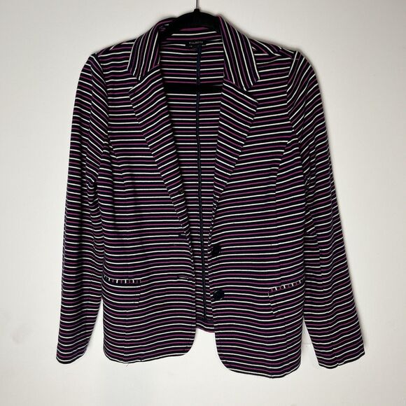 Talbots Soft Knit Navy White Fuchsia Striped Blazer Jacket Sz L - Picture 1 of 7